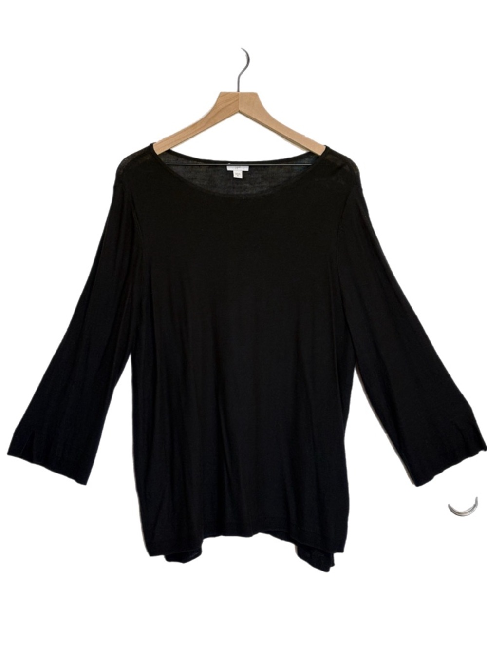 J. JILL 59% Linen Blend Tunic Bell Sleeve Scoop Neck Black XL.